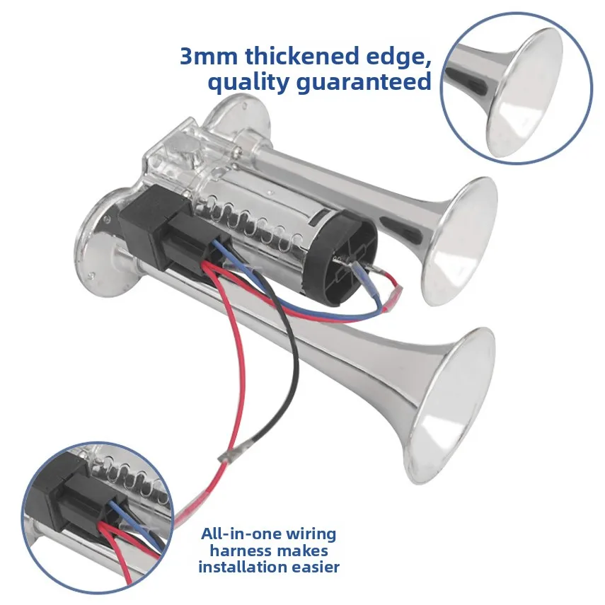 Cross-border Best-selling Integrated Electric Pump Horn 12v Dual-tube Air Horn Car Horn Truck Air Pump Air Horn