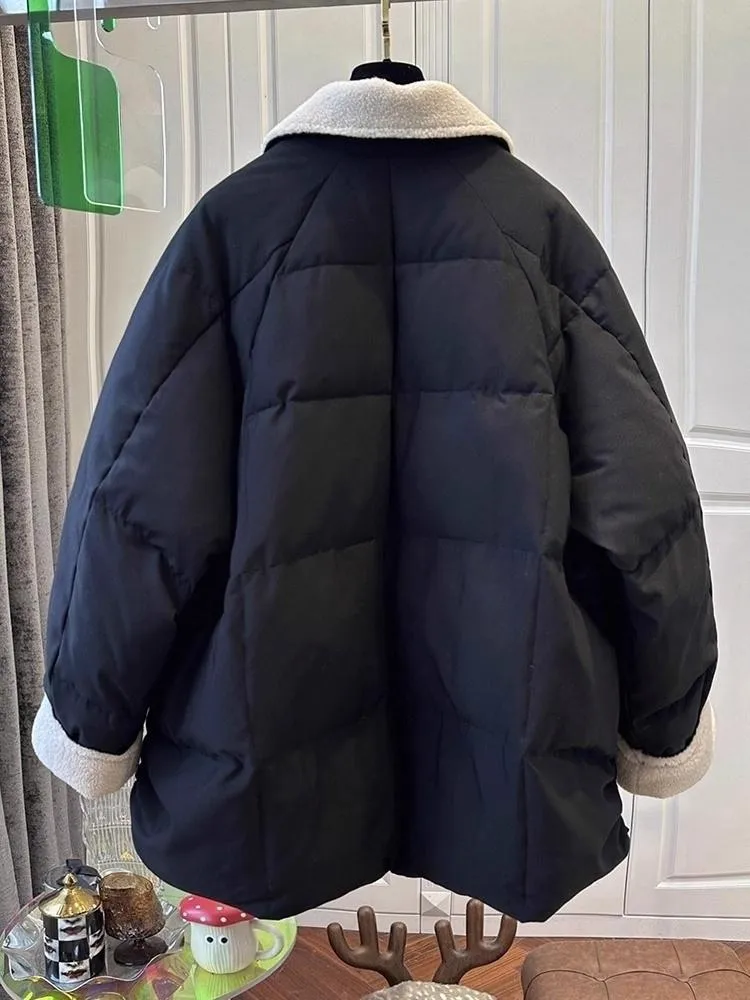 플러스 사이즈 중간 길이 칼라 재킷 여성용 겨울용 따뜻한 슬림핏 면 의류 트렌디