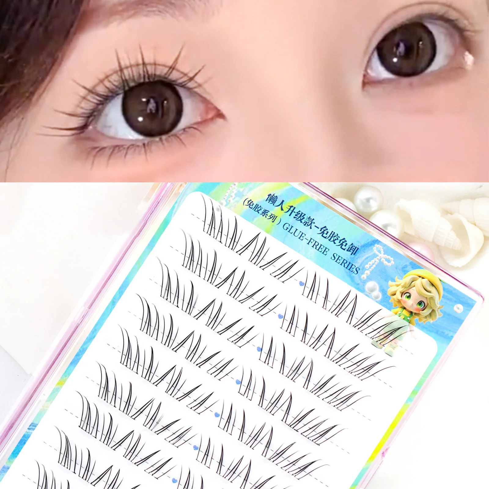 接着剤不要のつけまつげエクステンション、個別のクラスターまつげ、自然なフルルックを実現するソフトファイバーを使用、あらゆるメイクアップに最適