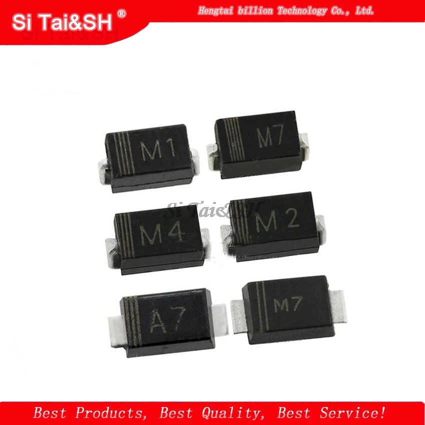 100PCS 1N4001 M1 1N4004 M4 1N4007 M7 FR107 RS1M SMA Rectifier diode FR207 RS2M HER108 US1M SF18 ES1J SF14 ES1D DO-214AC