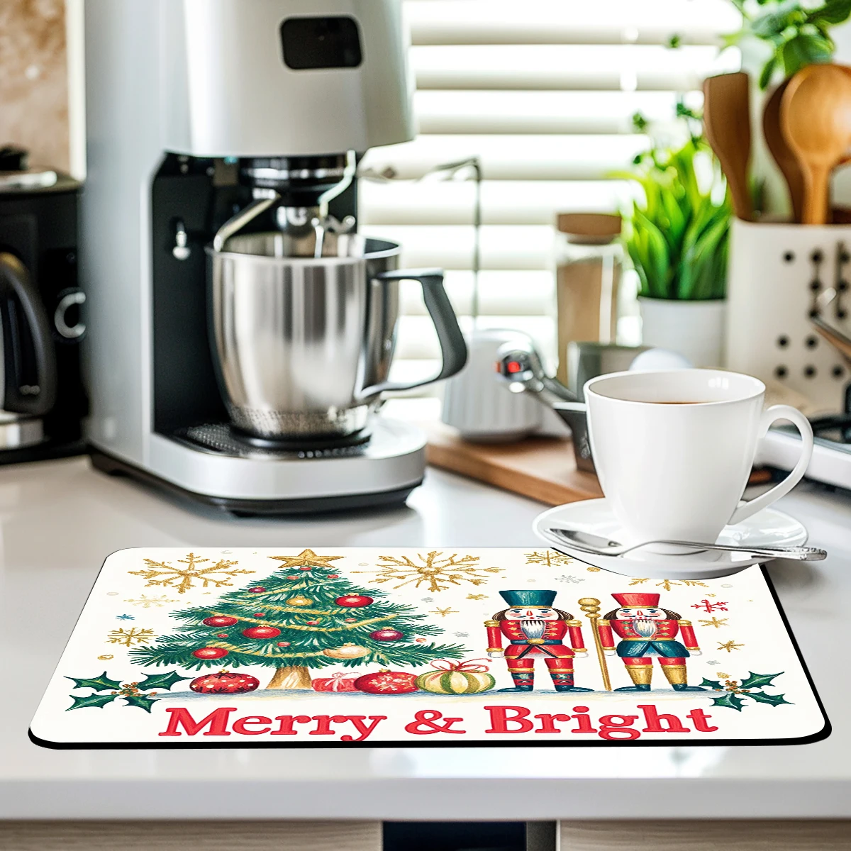 Kitchen Drying Mat Christmas Tree Dry Coffee Mat Absorbent Dish Placemat   Table Cup Drying Mats Table Decoration Accessories