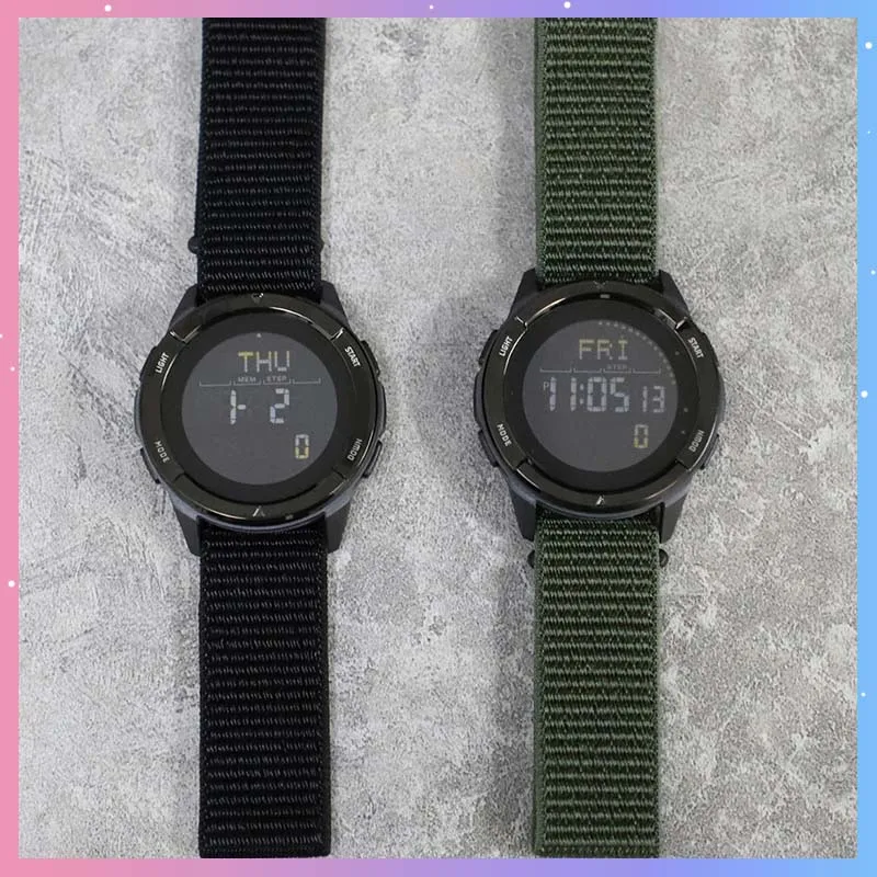 Alps Mens Digital Sports Watch Pedometer 50m Waterproof Compass Nylon Strap Electronic Watch For Outdoor Running Fitness Gift