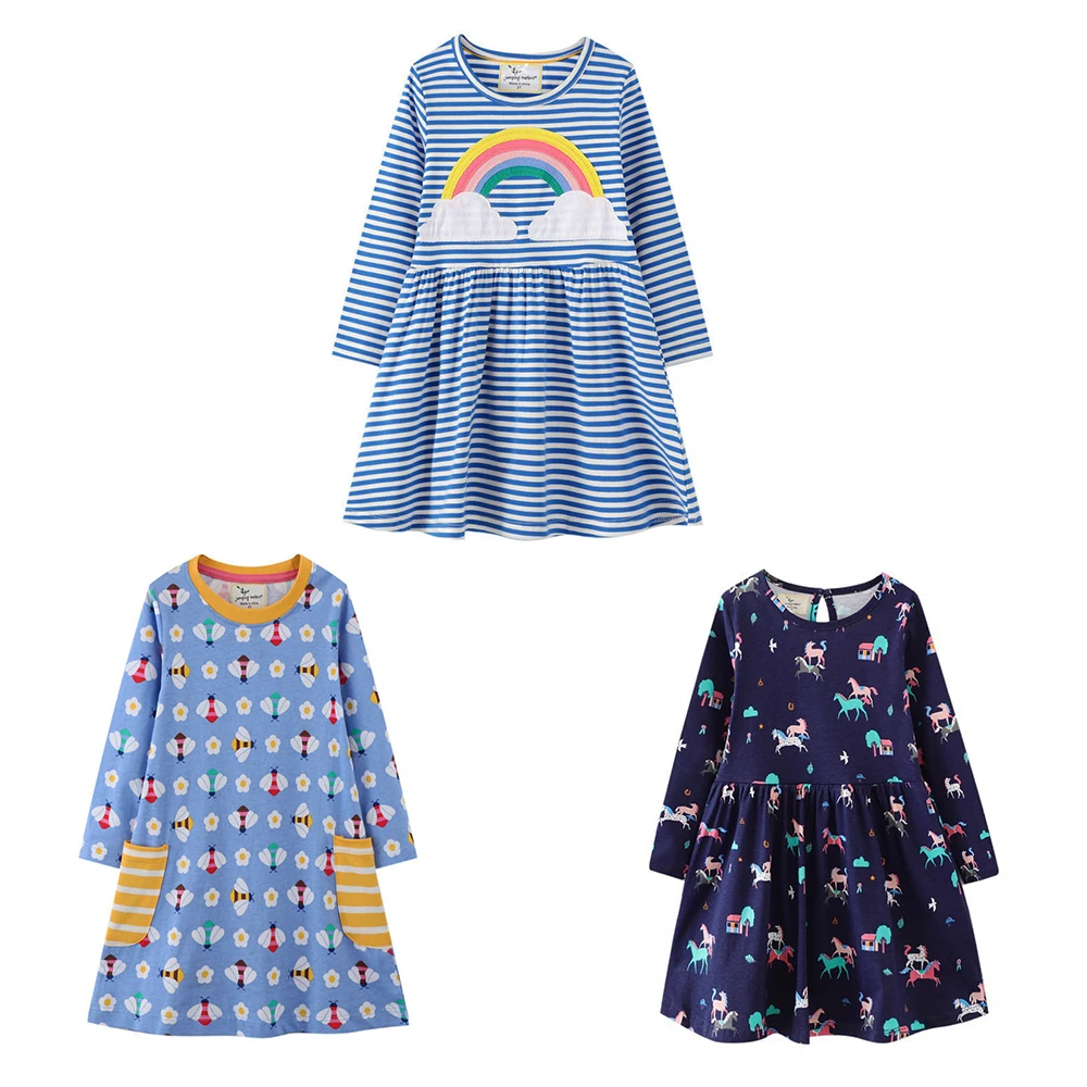 Jumping Meters New Arrival Rainbow Girls Princess Clothing Birthday Dresses Applique Fashion Kids Costume Autumn Spring Frocks