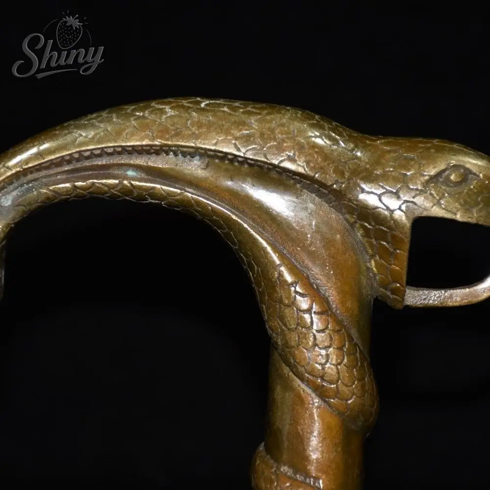 Serpentine Walking Stick Vintage Brass Hand-Carved Animal Handle Cane Statues for Decoration