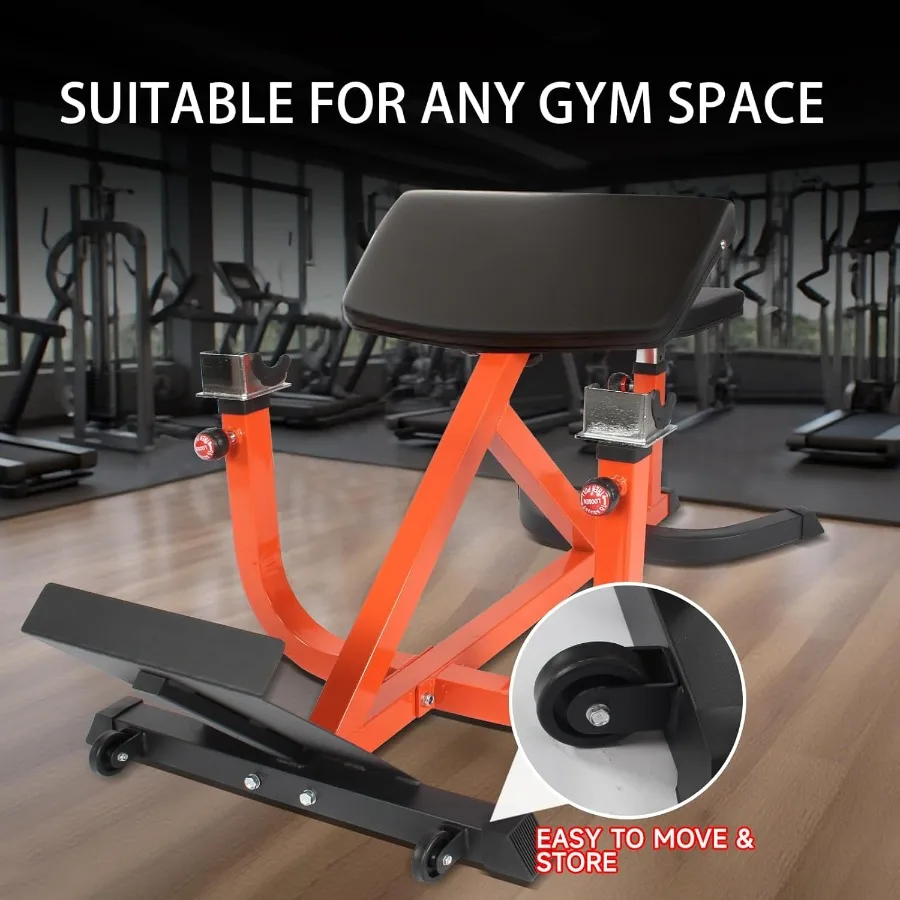 Регулируемая машина для снятия сгибания рук для тренировок бицепсов, сидящая скамья для домашнего спортзала, грузоподъемность 440 фунтов (оранжевый)