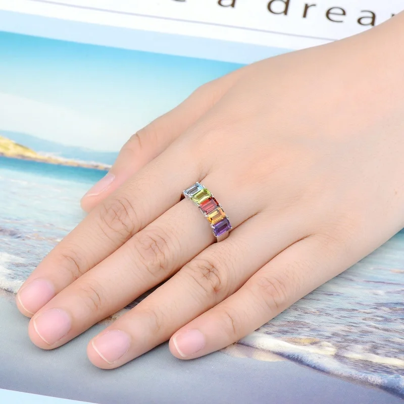 S925 Pure Silver Ring For Women Natural Amethyst Garnet Citrine Ring Gemstone Amethyst Ring