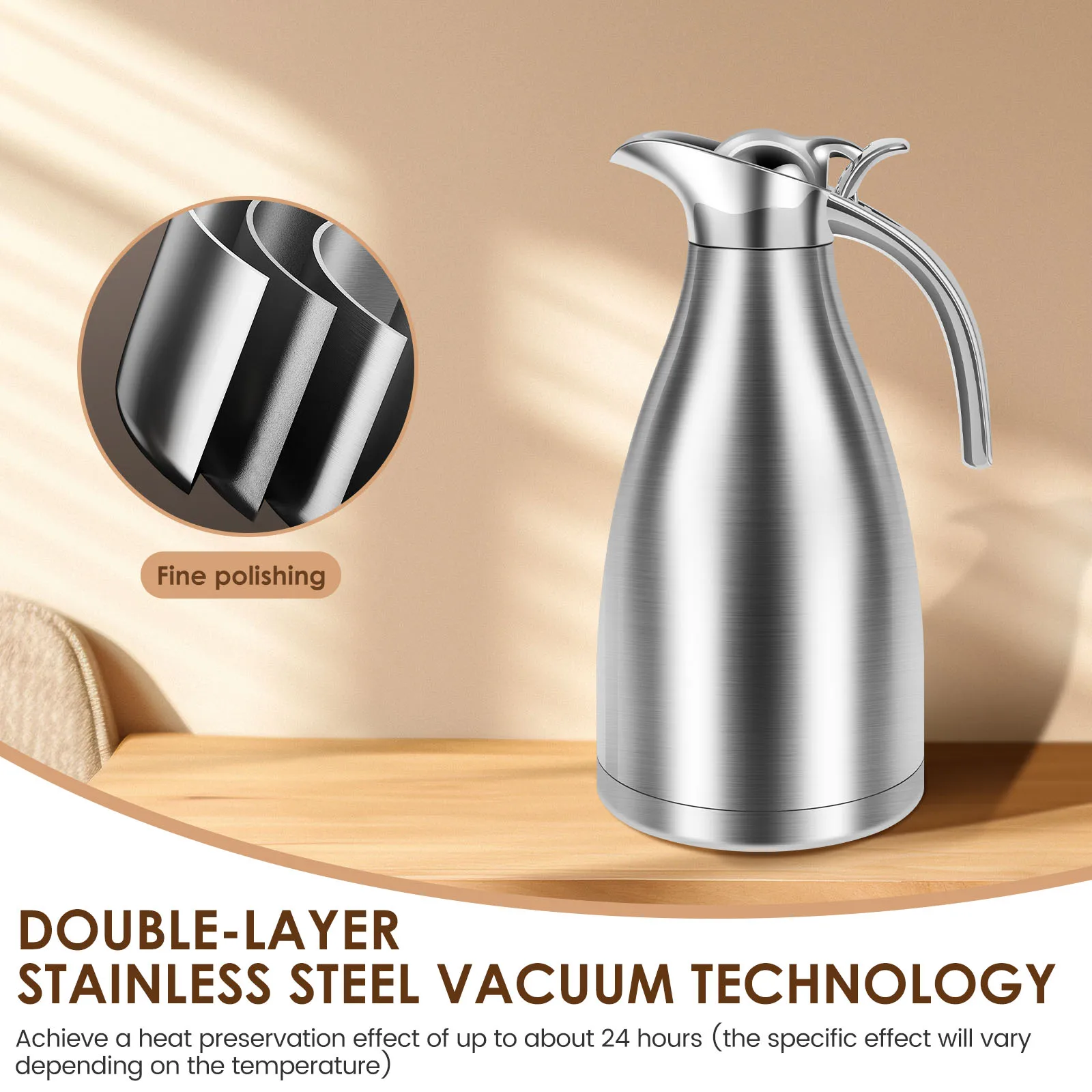 2L Thermal Coffee Carafe Thermal Coffee Jug Stainless Steel Insulated Insulated Coffee Pot Leakproof Vacuum Thermal Coffee Pot