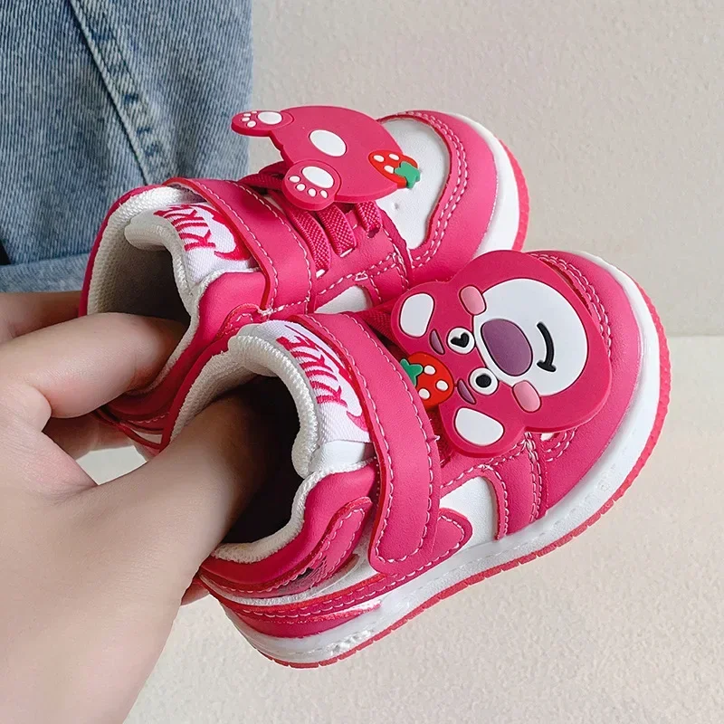 2024 Baby Boys Girls Casual Shoes Toddler Soft Bottom First Walking Shoes Children\'s Sneakers Disney Lotso Bear Kids Shoes