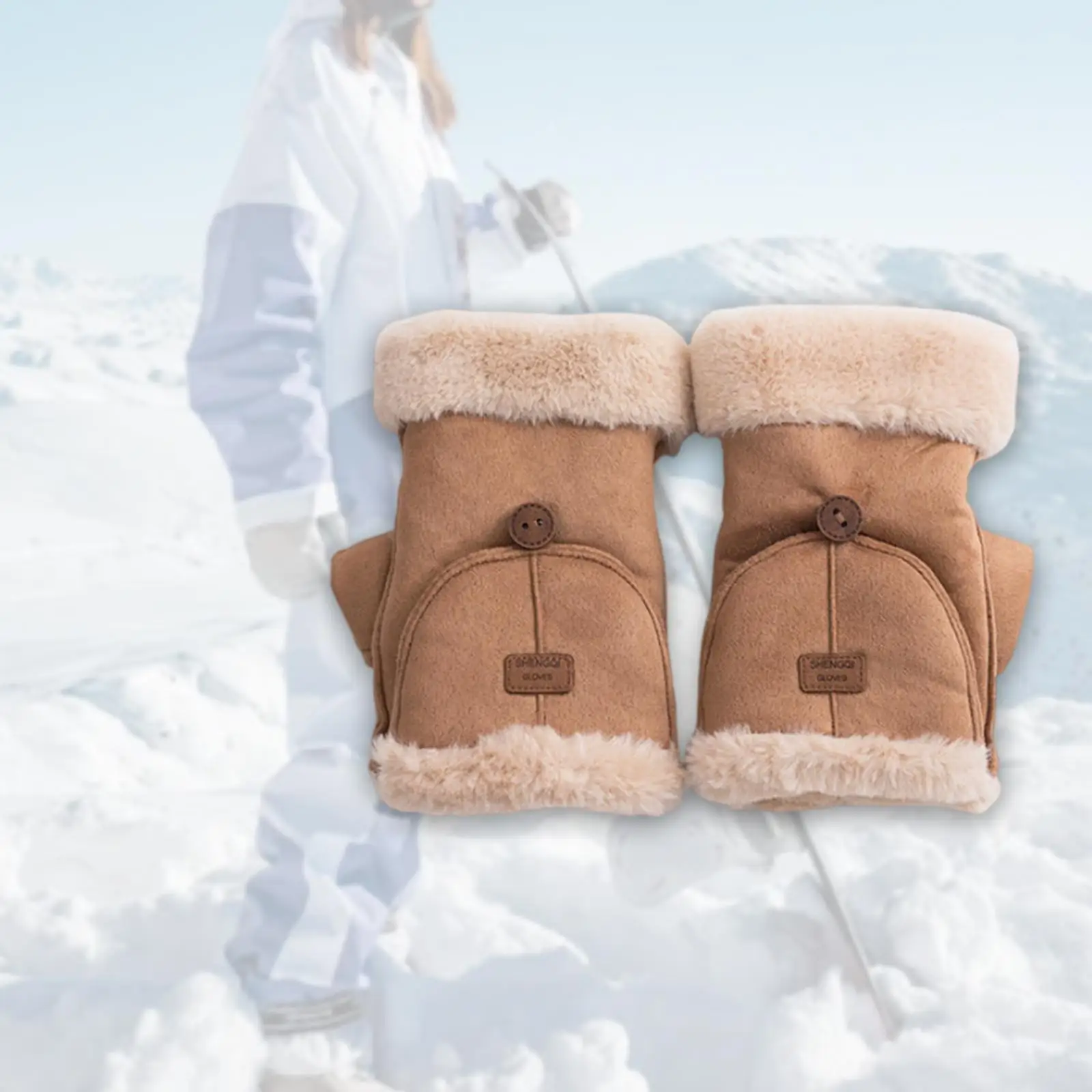 Plush Convertible Flip Top Winter Fingerless Mittens Ladies Thermal Gloves for Painting Running Everyday Use