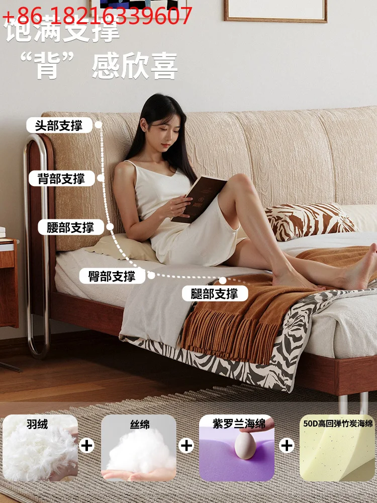 

Solid wood soft bag bed double French retro 2025 new fabric bed