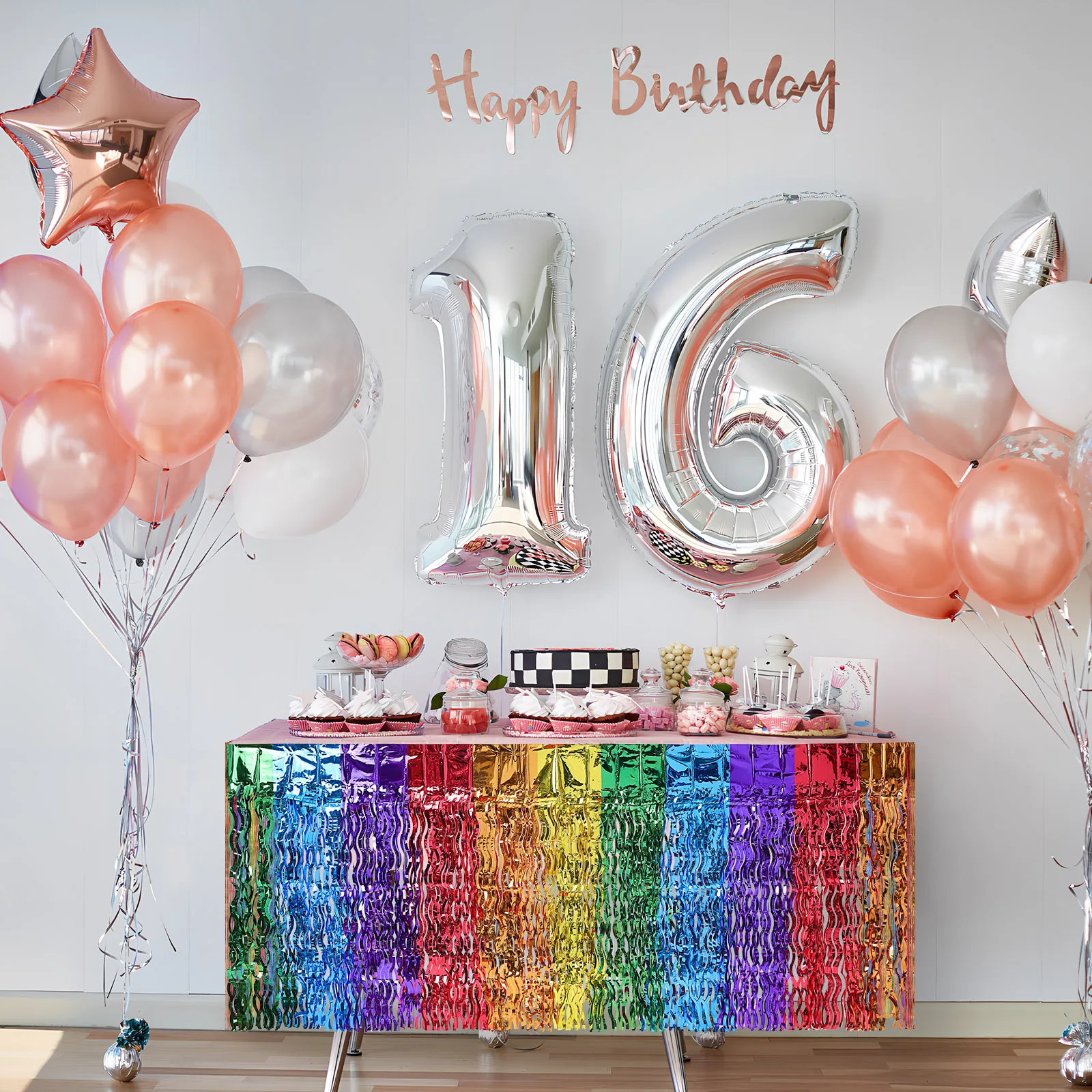 

2pcs Hangings Table Skirt Vivid Hues Birthday Party Bridal Shower Fringe Tassel Rainbow Table Skirt Home Textile