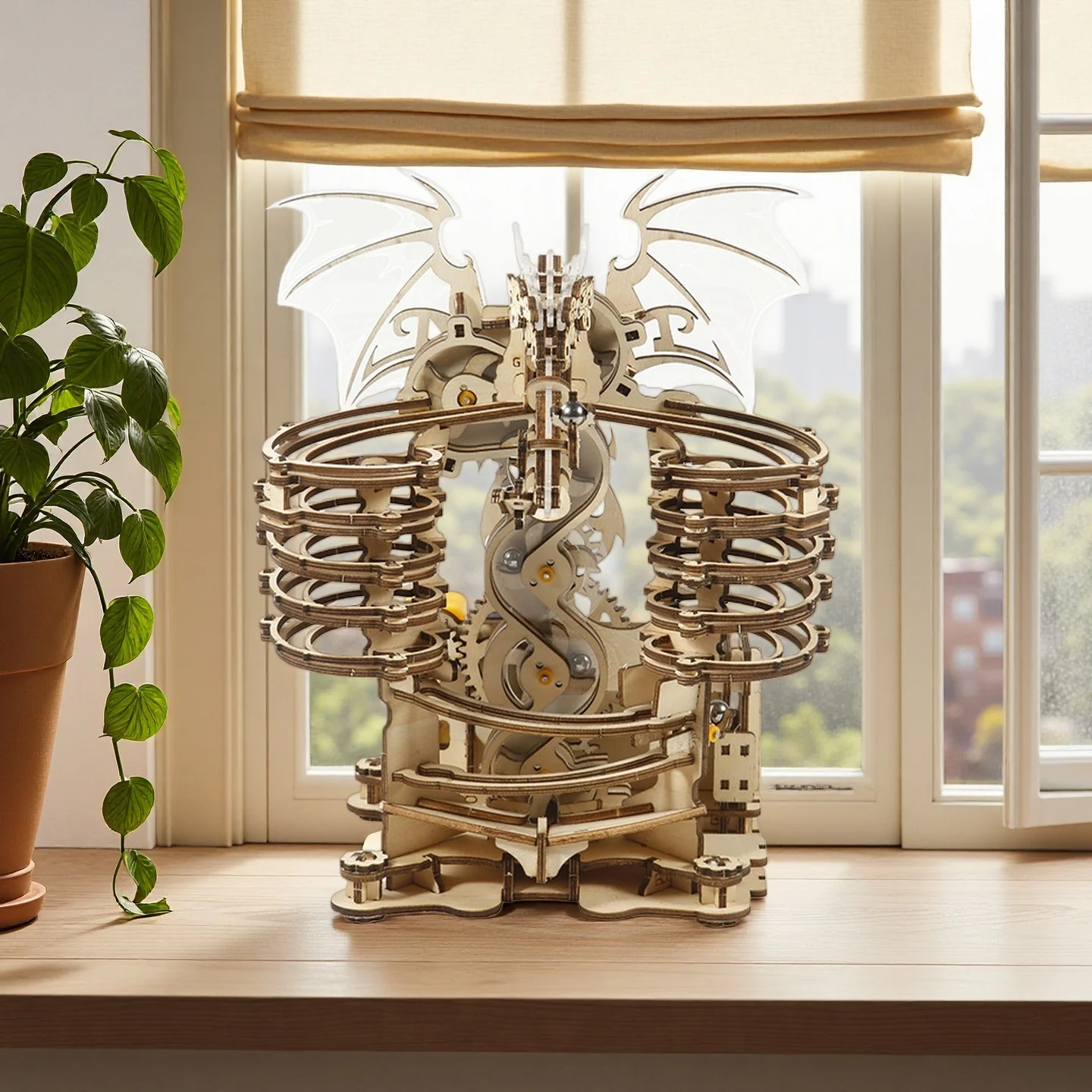 OUZEY 3D Wooden Dragon Marble Run - Complex Mechanical Model Kit, STEM Educational Toy for Adults & Teens Age 14+