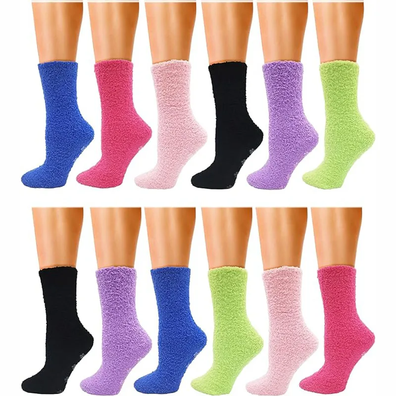 

Neon Fuzzy Socks for Womens Girls, Non-Skid Gripper Bottom Warm Winter Holiday Slipper Bulk Pack Wonderful Birthday Party Gifts