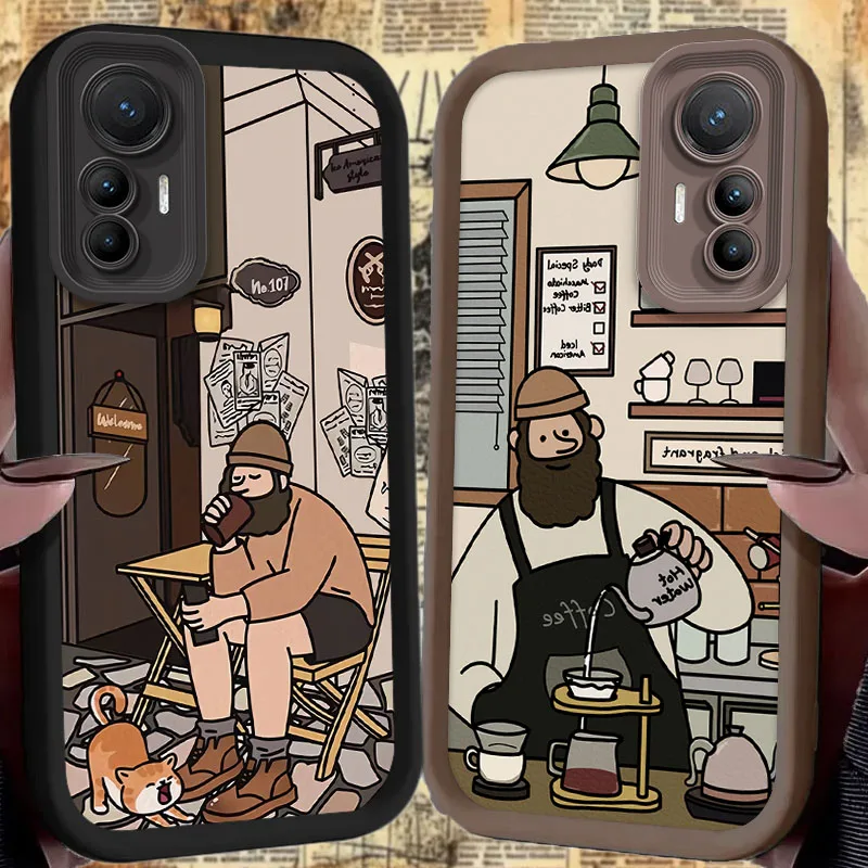 Coffee Beard Case for Xiaomi 14T 13T 12T 11T 13 12 11 Lite 5G NE POCO X6 X5 F6 F5 F3 X4 GT X3 NFC M5S C65 M6 Pro Shockproof Etui