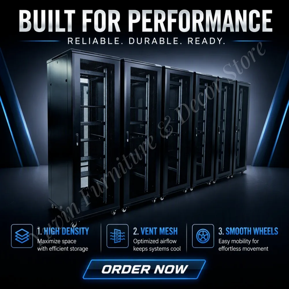 42U Mesh Door Server Rack Cabinet 19 Inch Enclosure for Server Room Data Center Network Closet Ventilated Storage