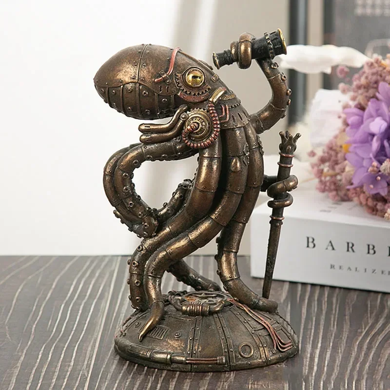 Resin Steampunk Cthulhu Mechanical Traveler Octopus Figurines Giant Kraken Marauder Simulation Home Living Room Decor