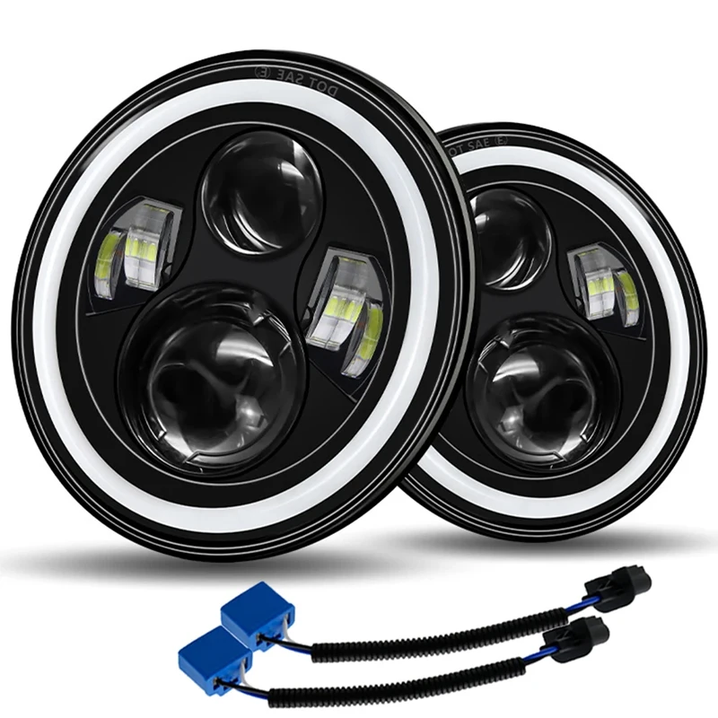 

7 Inch Led Headlight H4 DRL Round 7'' Headlights with Yellow & White Angel Eye for Jeep Wrangler Lada Niva 4x4 Accessory Hummer