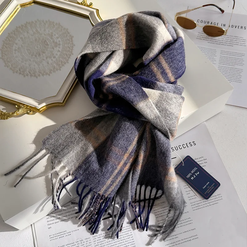 فاخر 100% وشاح من الصوف المرأة منقوشة الكشمير منديل شتاء دافئ الإناث شال صوفية لينة الرجال Bufanda وشاح الكورية البريطانية