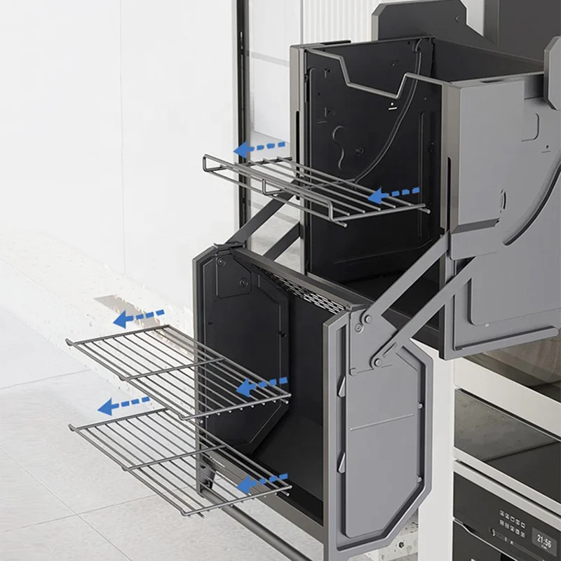 Aceitar armário superior de geladeira de cozinha de armazenamento duplo personalizado, cesta de elevação e puxar, armário de rack de armazenamento pull-down