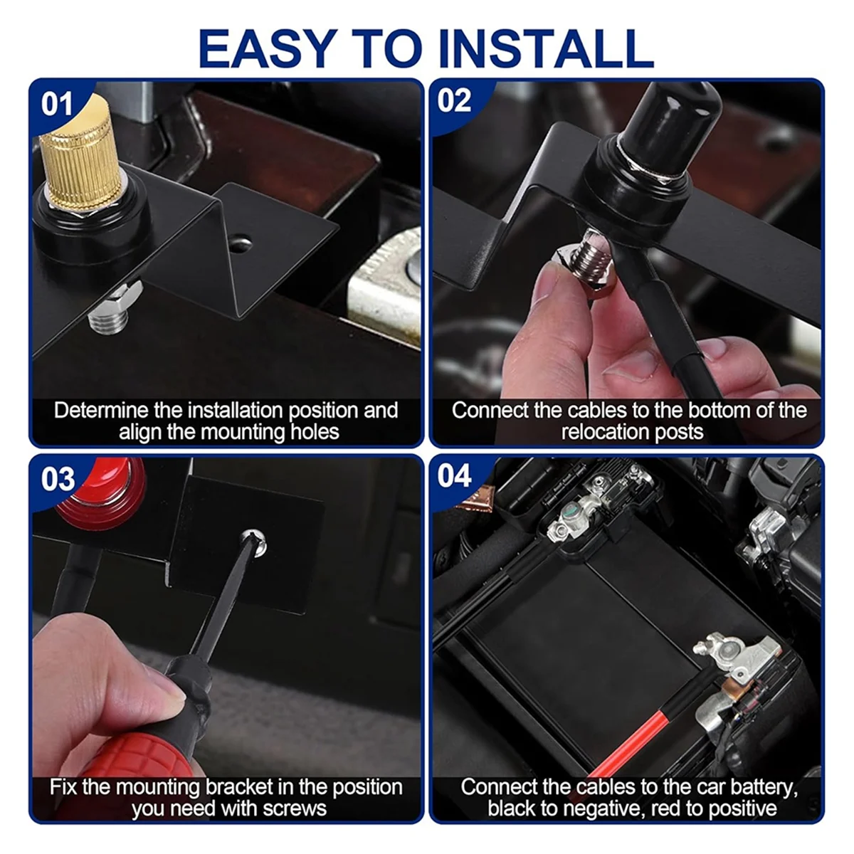 AA25 Battery Relocation Kit, Battery Jump Post Kit Heavy Duty Remote Battery Terminals Charging Post with Bracket Cable