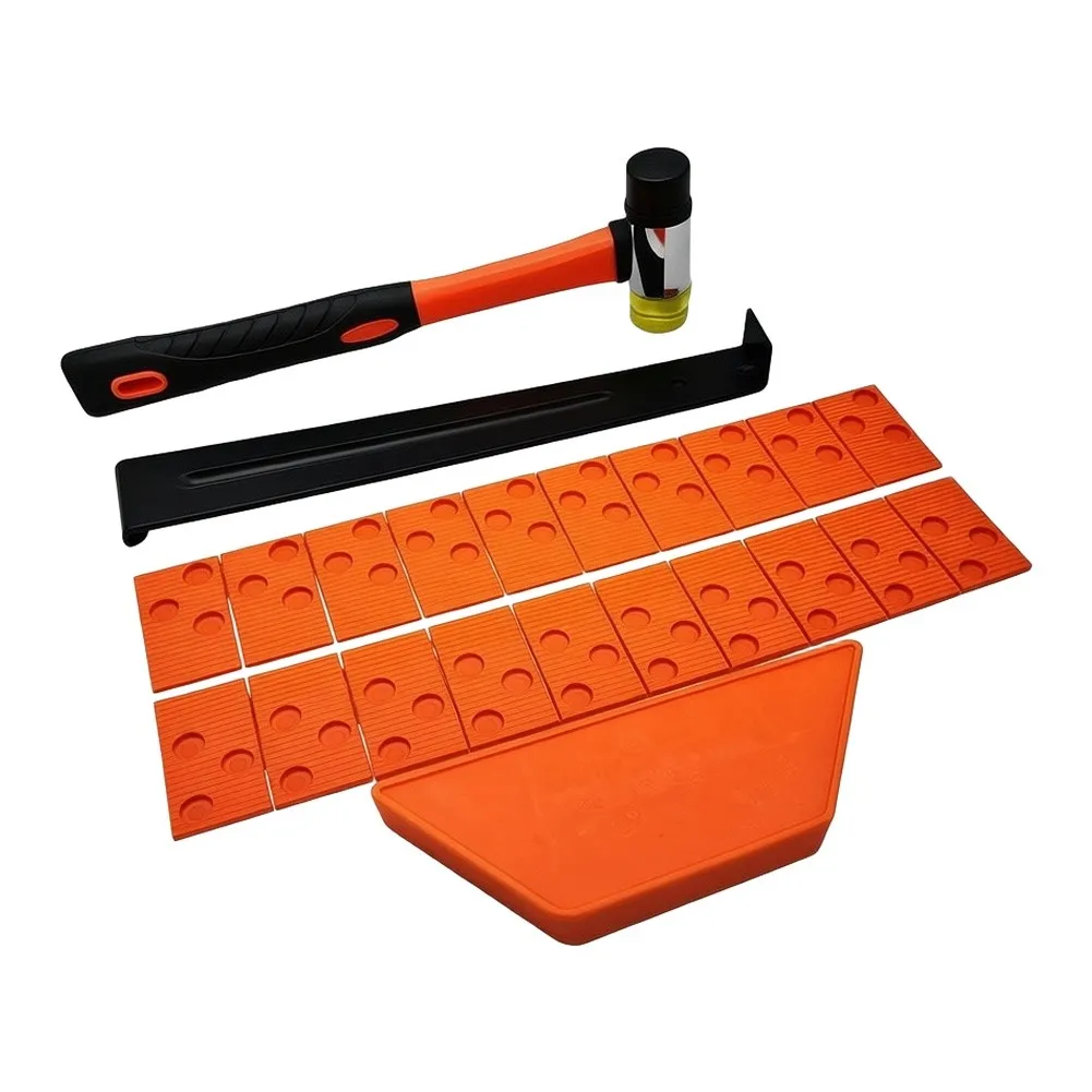 Flooring Installation Tool Kit With Dual-Head Rubber Hammer, Pull Bar, Tapping Block & 40 Wedge Spacers For Vinyl Wood Laminate