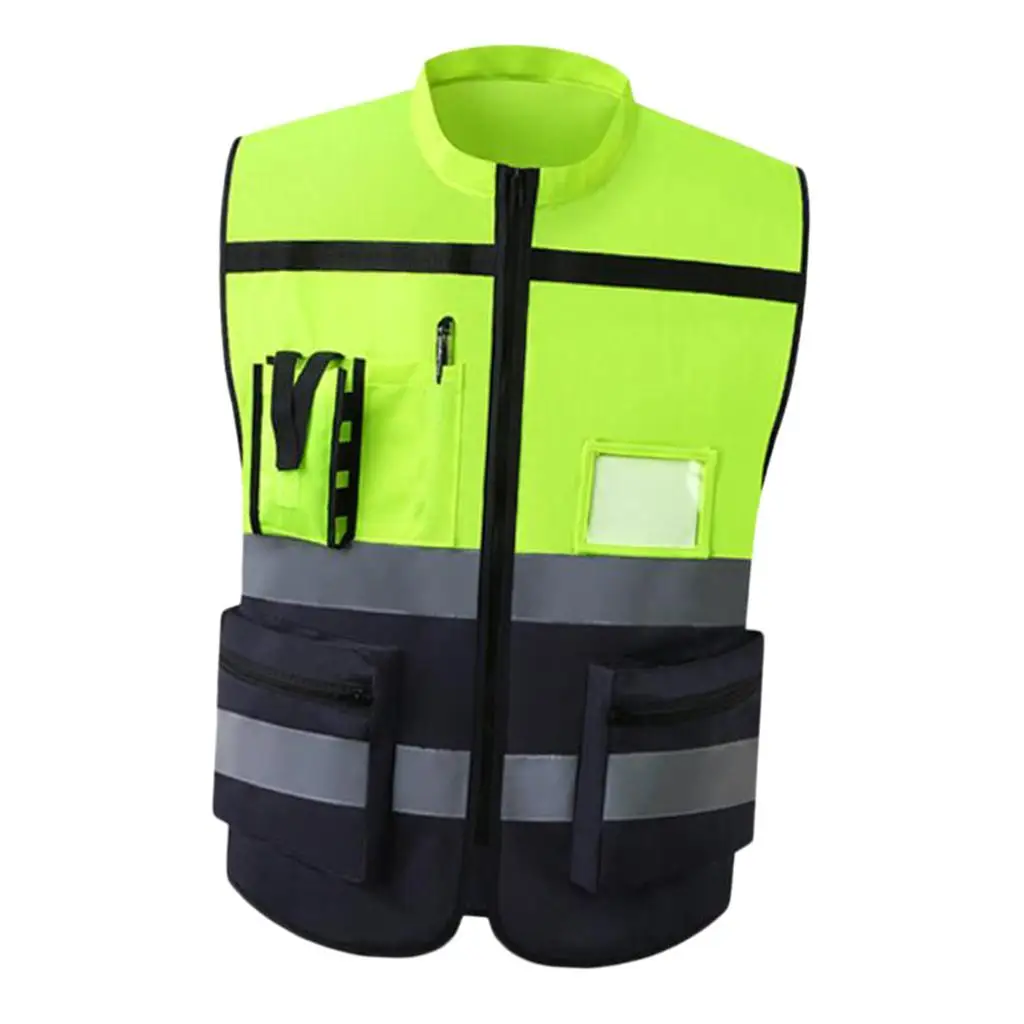 

Multi Pockets High Visibility Zipper Front Vest With Reflective Strips, Premium Style-F