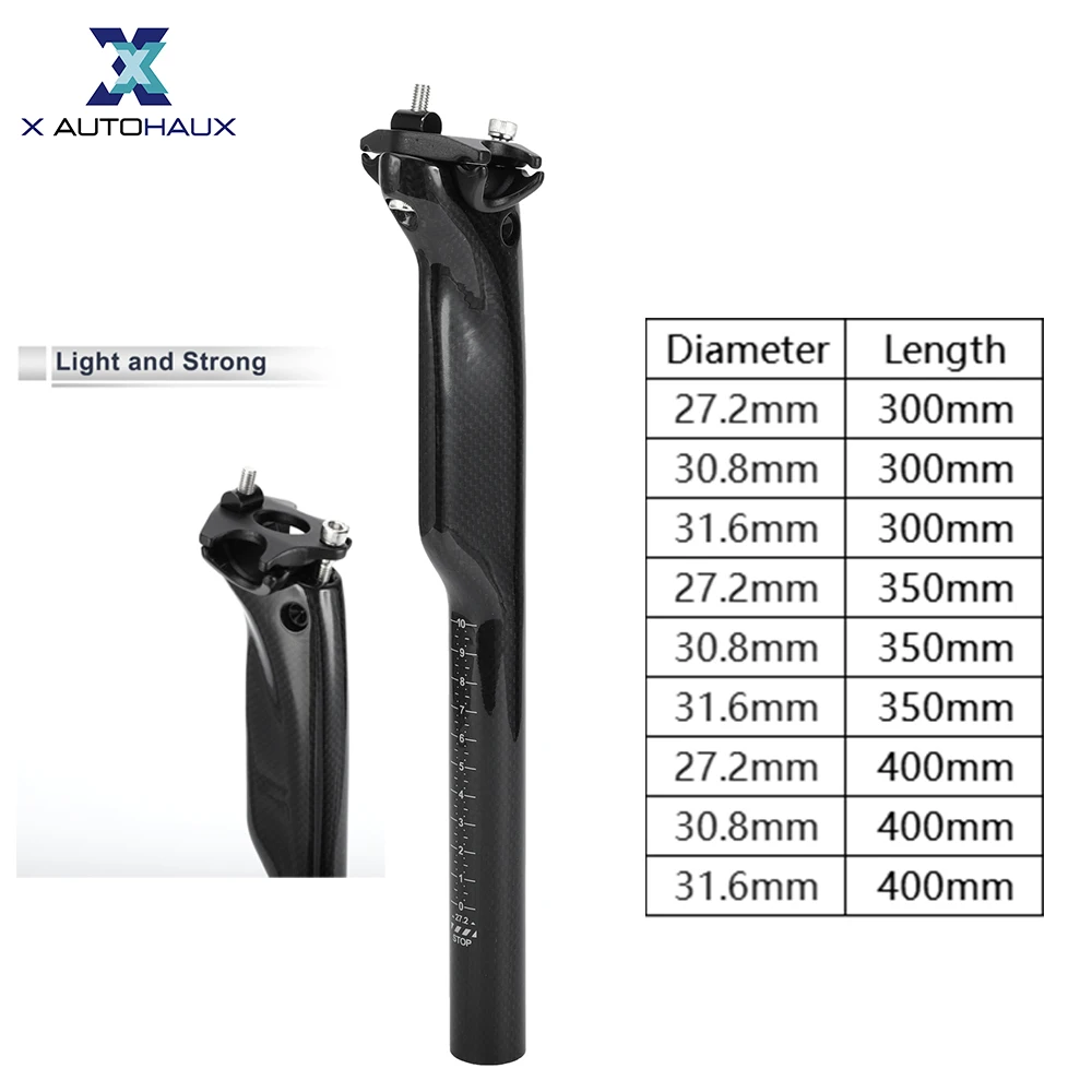 

X Autohaux Bike Seat Posts 27.2x300mm 30.8x300mm 31.6x300mm 27.2x350mm Light Saddle Post Seat Tube Gloss Black Carbon Fiber