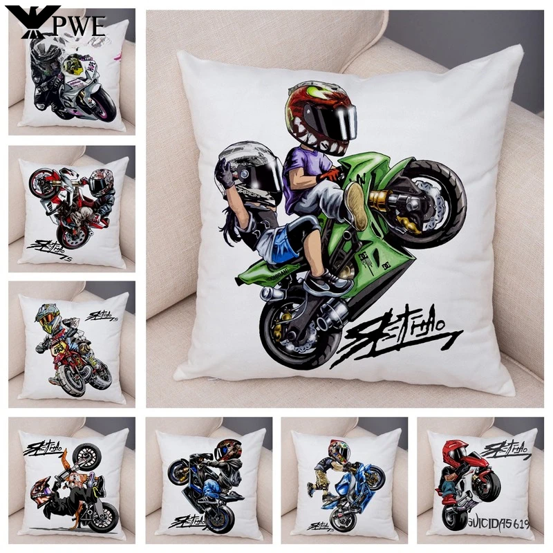 Extreme Sports Motorcycle Pattern Cushion Cartoon Mobile Bicycle Pillow Head Cover Decoration Living Room Sofa Car Home