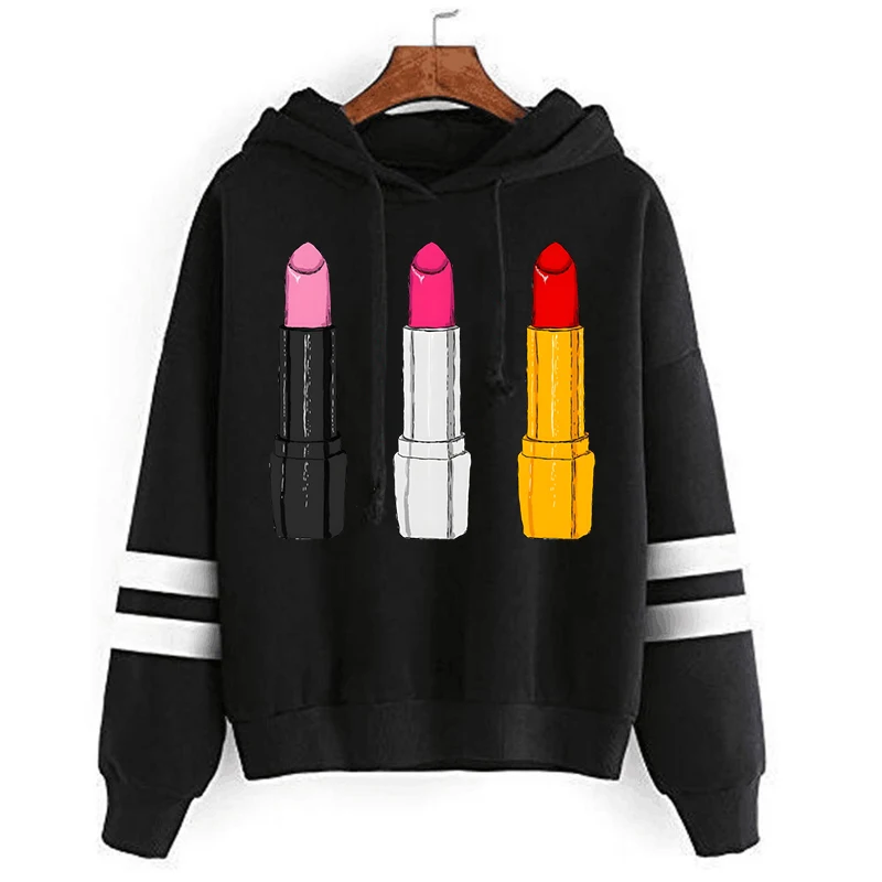 Women's Lipstick Hoodies New Autumn Long Sleeve Fashion Hooded Romantic Tempt Lipstick Kisses Trend Streetwear Female Hoodie