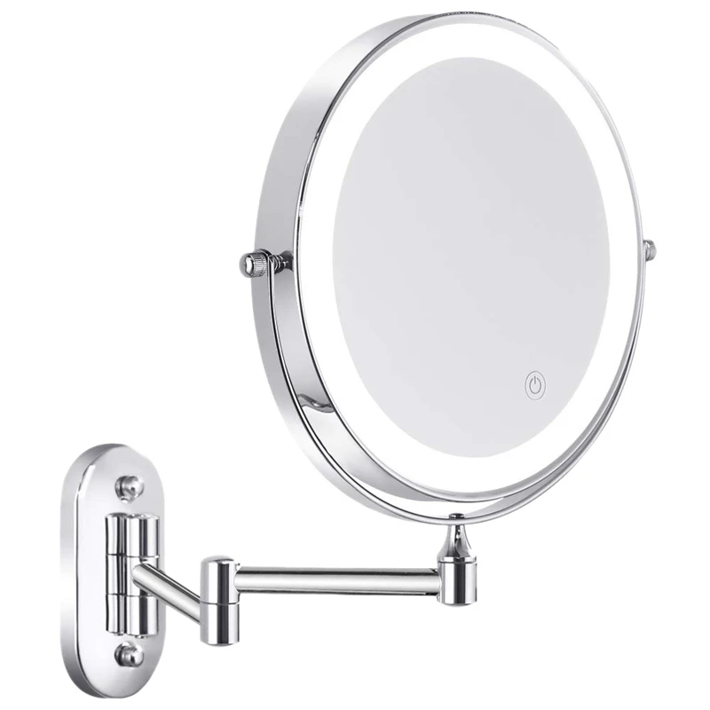 Wall Mounted Vanity Bathroom Bath Makeup Mirror With LED Swivel Folding Lighted 1X/5X Magnification Cosmetic Mirror