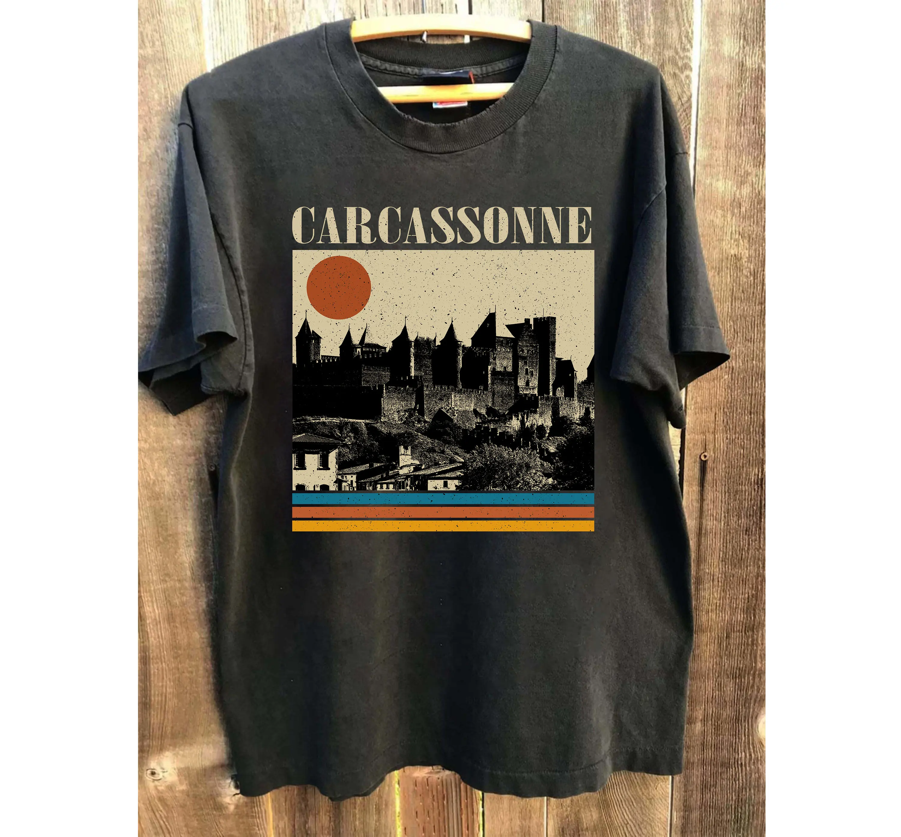 Carcassonne T Shirt France Retro Midcentury MinimalisT Travel