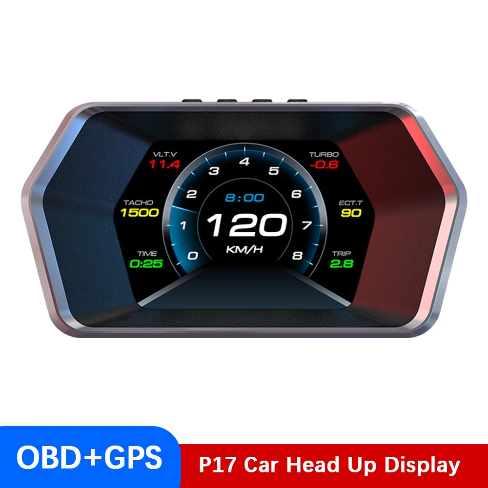 

OBD GPS Head Up Display Speedometer Clock KMH RPM Mileage Meter Overspeed Alarm Digital Multi Functional 4.3 Inch P17 Car HUD