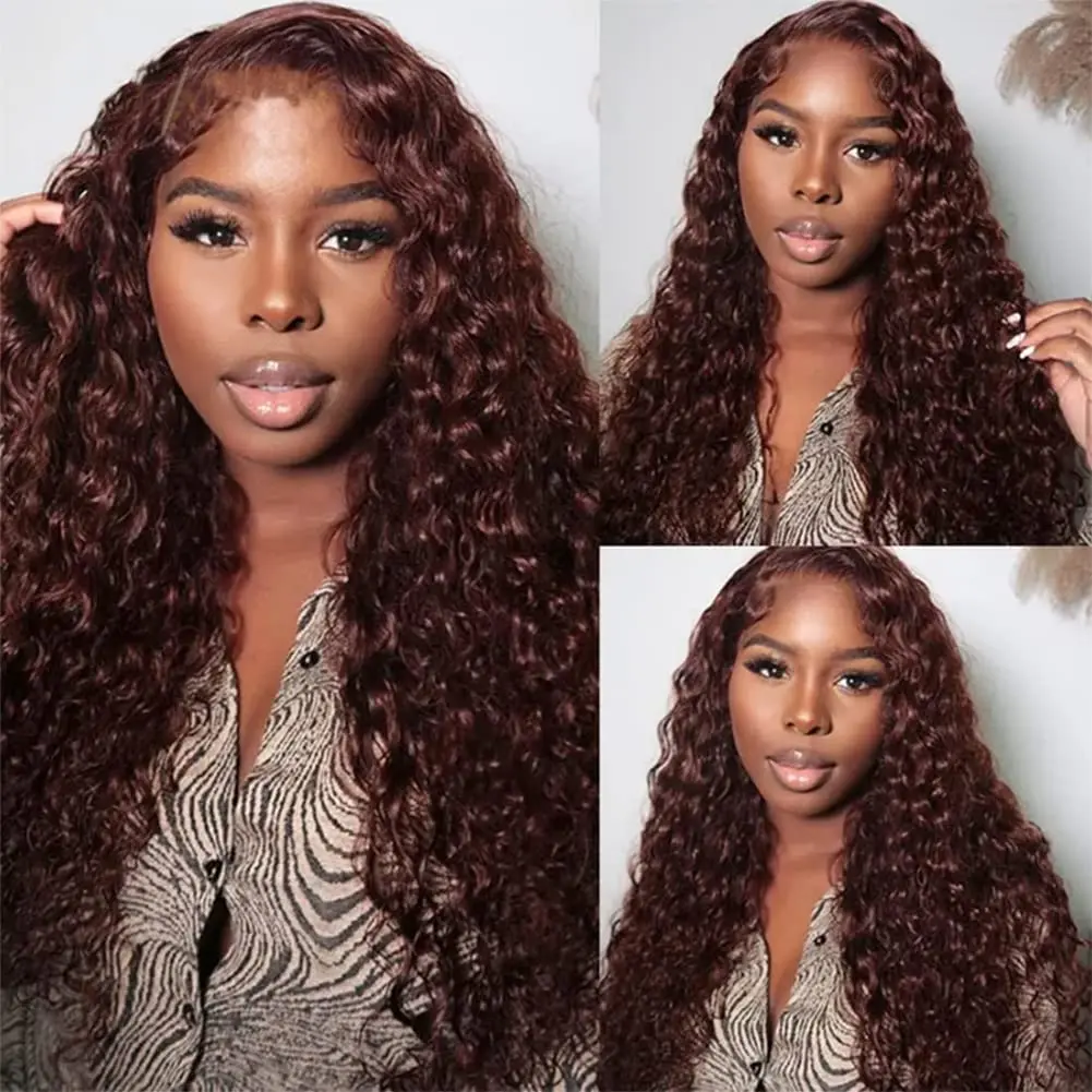 Reddish Brown 250% High Density Deep Wave 13x6 HD Lace Frontal Wig Remy Pre Plucked Colored Lace Front Human Hair Wigs For Women