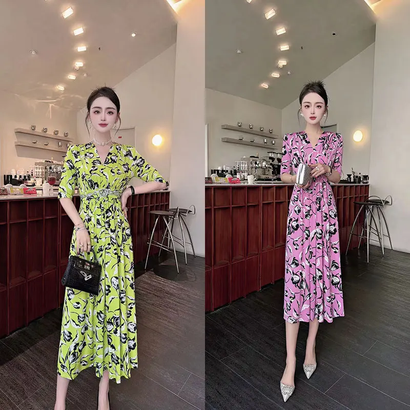 Fashionable and elegant printed design dress with exclusive style, noble and slimming women's clothing, high-qualit #SF24120 c1-