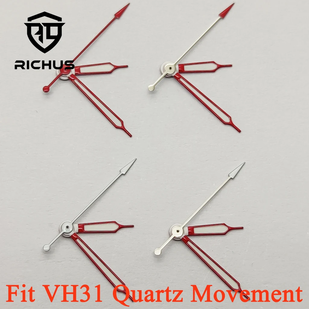 Image of RICHUS VH31 Uhrzeiger Weiß Rot Leuchtende Zeiger Grün Leuchtend Passend für VH31 Quarzwerk Uhrenzubehör