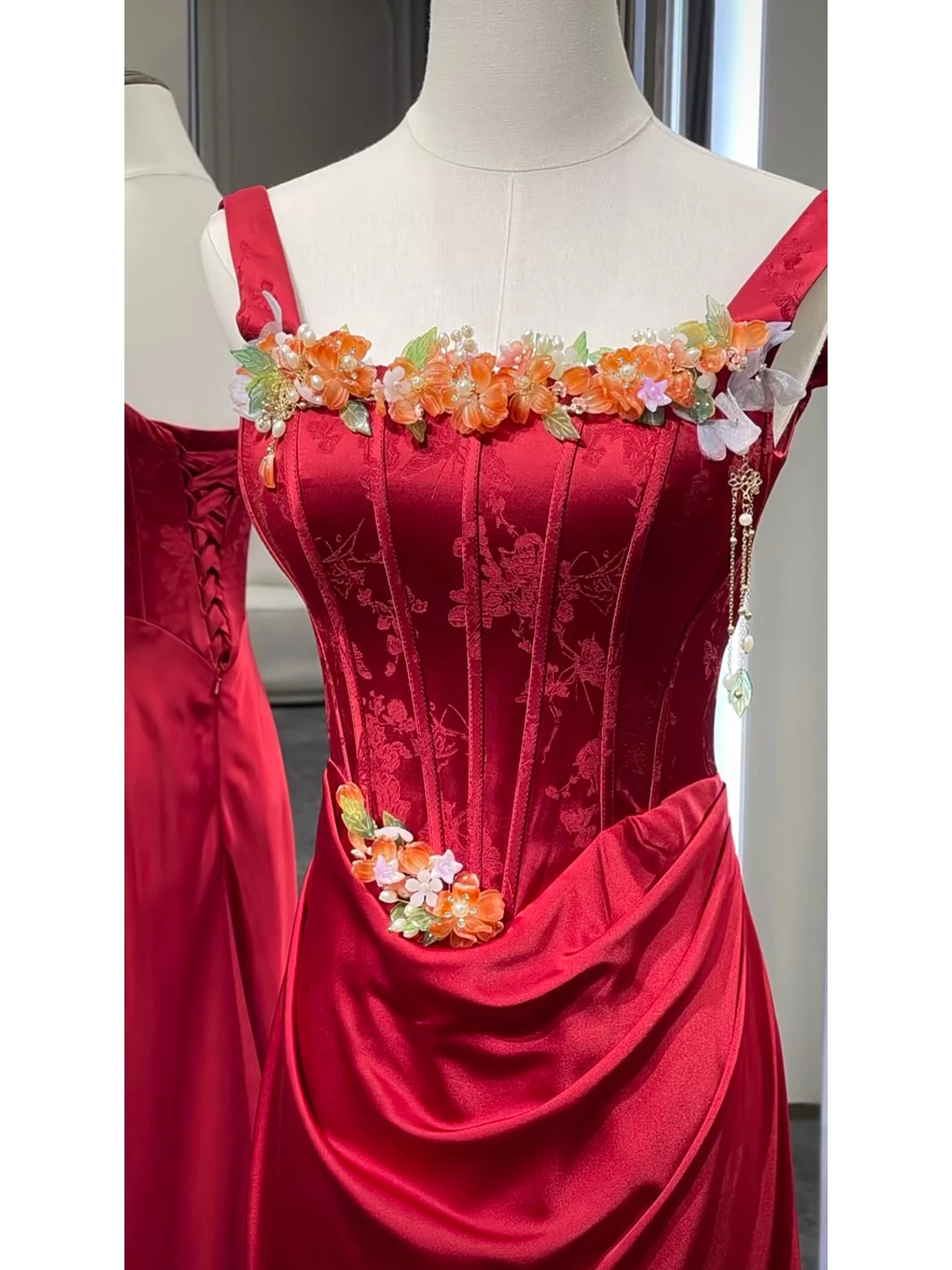 

Красное свадебное платье класса люкс, минималистичное, с завышенной талией, без бретелек, длинное, в корейском стиле, для помолвки, вечеринки, выступления, торжества