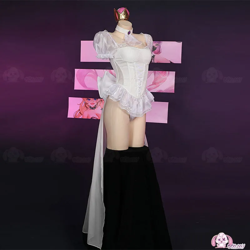 2026 Boosette Cosplay Costume White Corset Wedding Style Dress with Crown & Gloves, Women Anime Cosplay for Halloween & Comic view 5