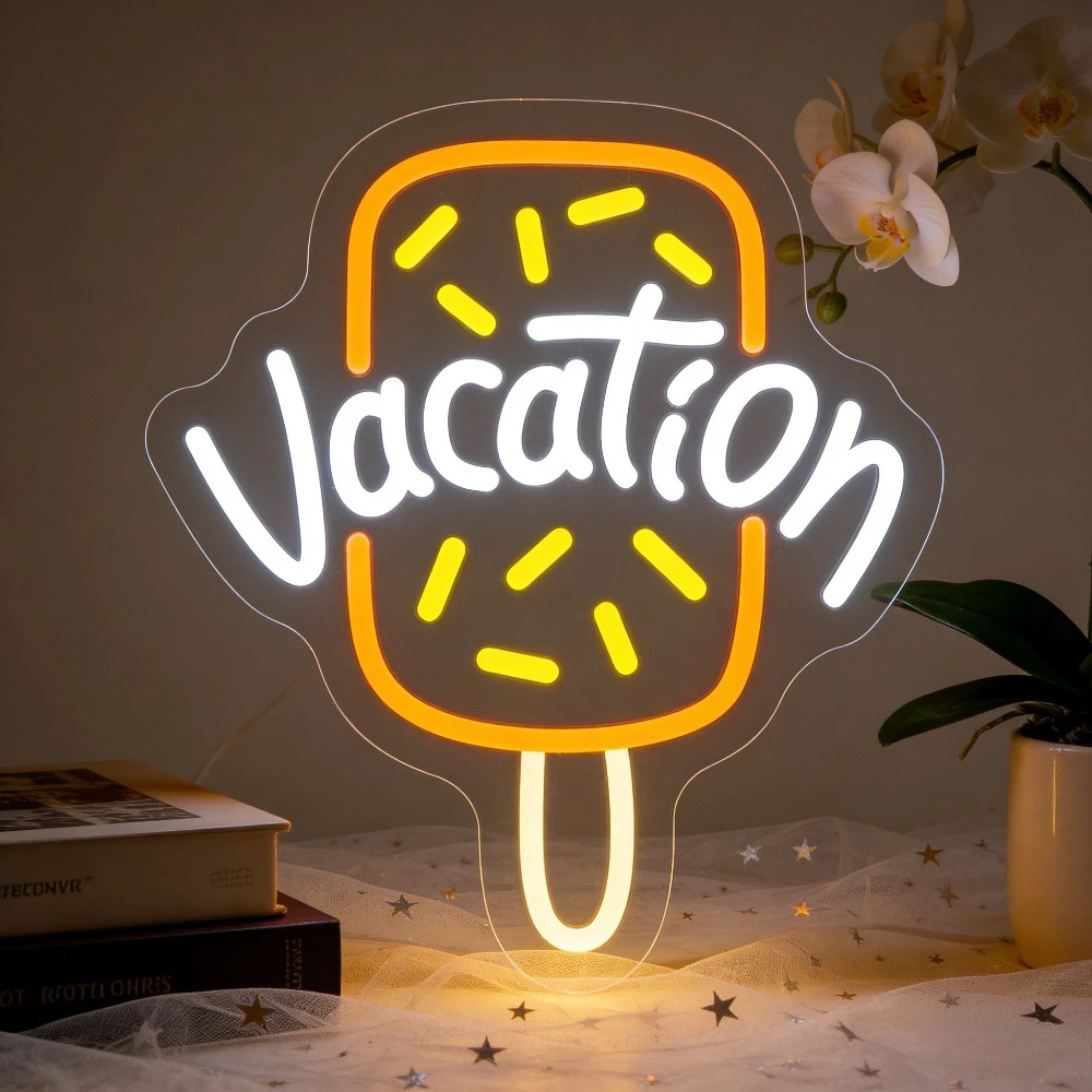 

Ice Cream Vacation Neon Light Sign LED USB Dimmable Wall Decor Neon Sign for Room Beach Theme Room Party Relaxation Summer Gift