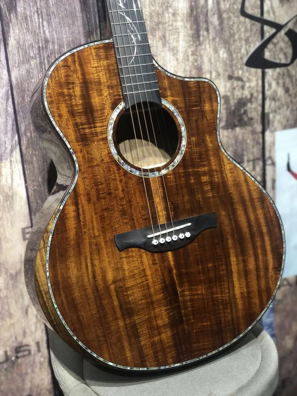 All Solid Koa Wood 41 Inches Cutaway Acoustic Guitar with Gold Hardware