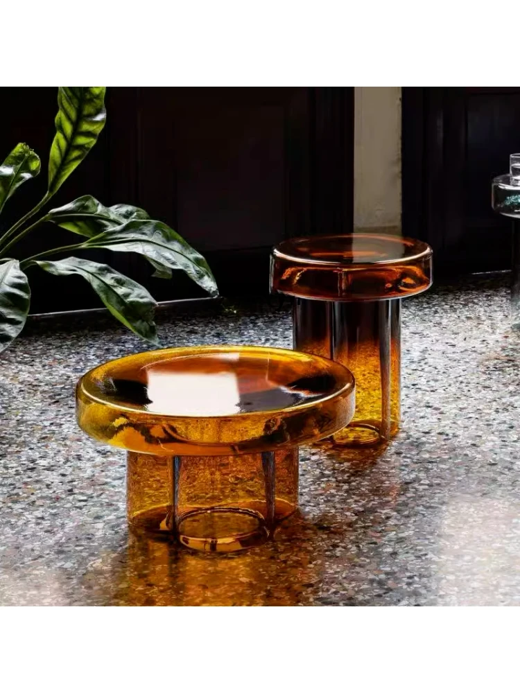 Nordic Tempered Glass Colored Coffee Table Living Room Personalized Creative round  Simple and Light Luxury Small Tea Table