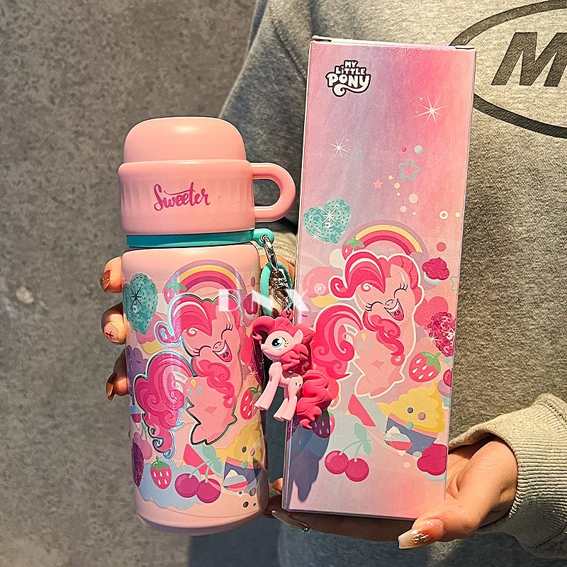 Copo isolado de aço inoxidável portátil Garrafa de água dos desenhos animados, Thermos My Little Pony, Chaleira Estudante, Presente com pingente, 500ml