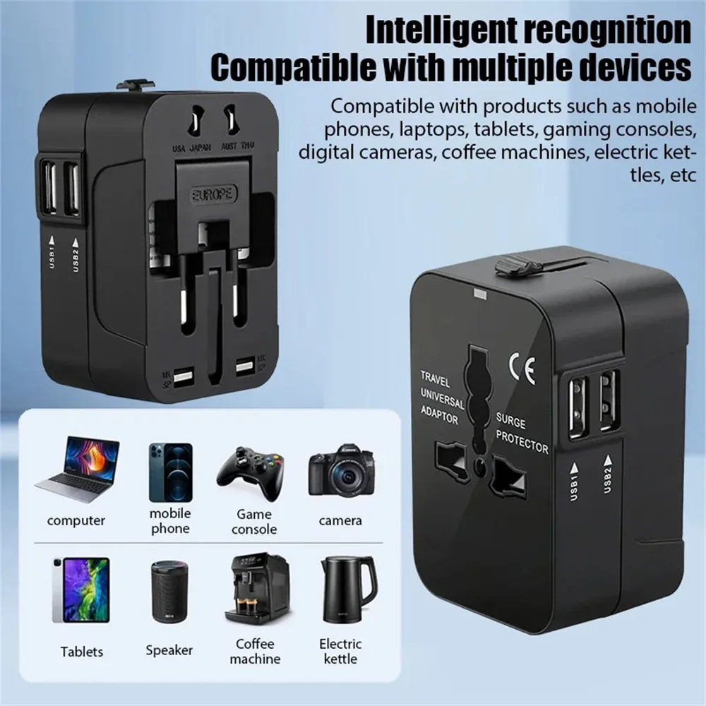 All in One Universal International Plug Adapter 2 USB Port 1 Type C World Travel AC Power Charger Adapter AU US UK EU Converter - view 5