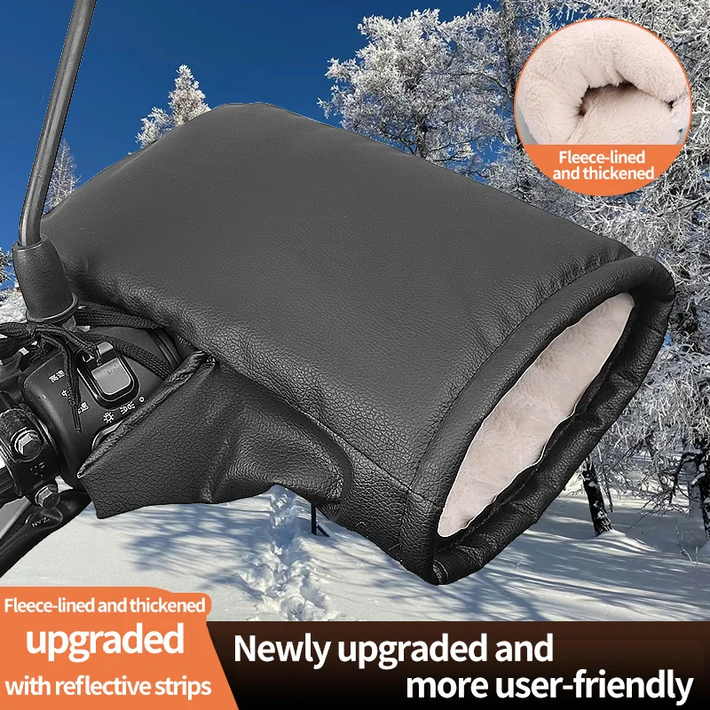 2PCS Winter Electric Bike Gloves - Warm Thickened Handle Covers, Rainproof & Windproof Motorcycle PU Leather Hand Protective Glo image 3