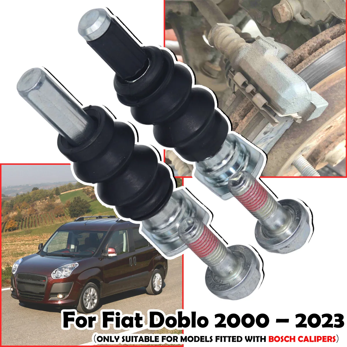

Front Brake Caliper Slider Guide Pins Bolt Kit For Fiat Doblo 2000 - 2023 Left Right Disc Housing Bellows Sleeve Bushing Seal
