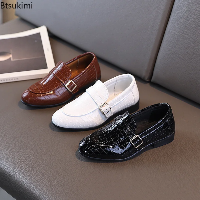 New Spring Autumn Boys Leather Shoes Party Wedding Kids Pointed Toe Suit Shoes Versatile Fashion Children Loafers Stage Shoes