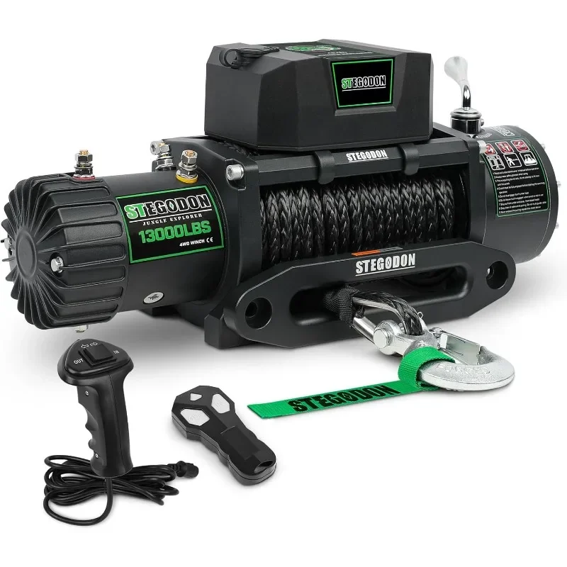 

13000lb Electric Winch 12V Waterproof Electric Winch Synthetic Rope Winch with Wireless Handheld Remote and Corded Control