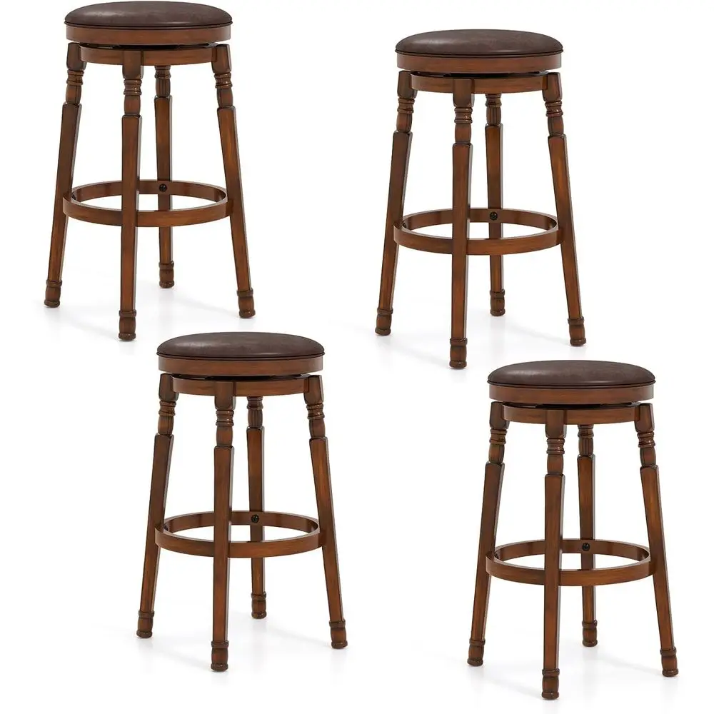 

Set of 4, 29 High Bar Stools with Faux Leather Padded Seats, Footrests, and Solid Wood for Kitchen Island, Pub, Dining Room, Caf