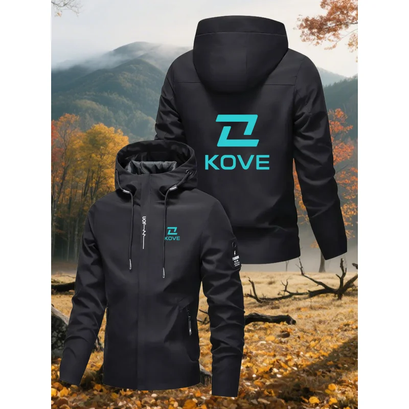 Men's Hooded Outdoor Jacket，“KOVE” Trendy Prints，Breathable and Wearable，Outdoor Windbreaker。Sports Windbreaker，