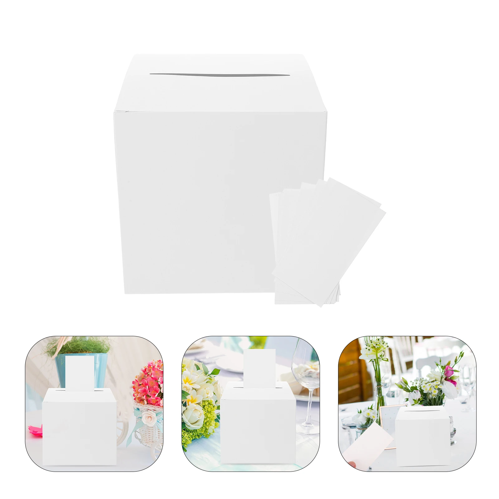 

White Card Box for Wedding Party Birthday Baby Shower Gift Keepsake Raffle Tickets Envelope Storage Elegant Paper Craft Design