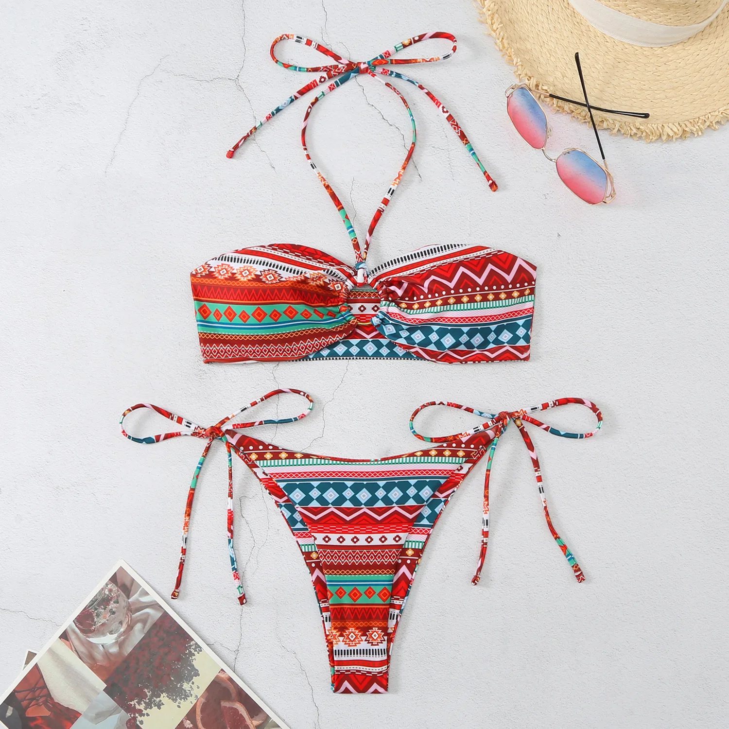 Women's Swimwear Printed Plunge Separate Bikini Girls Swimsuit for Summer Beach